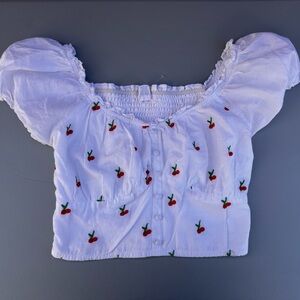 White Cherry Embroidered Kids Top